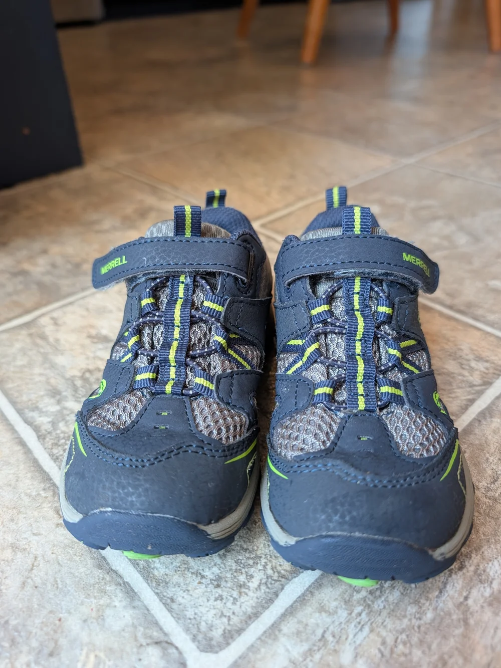 Merrell Kids' Trail Chaser Navy Blue and Lime Green Active Hiking Shoes Size 9